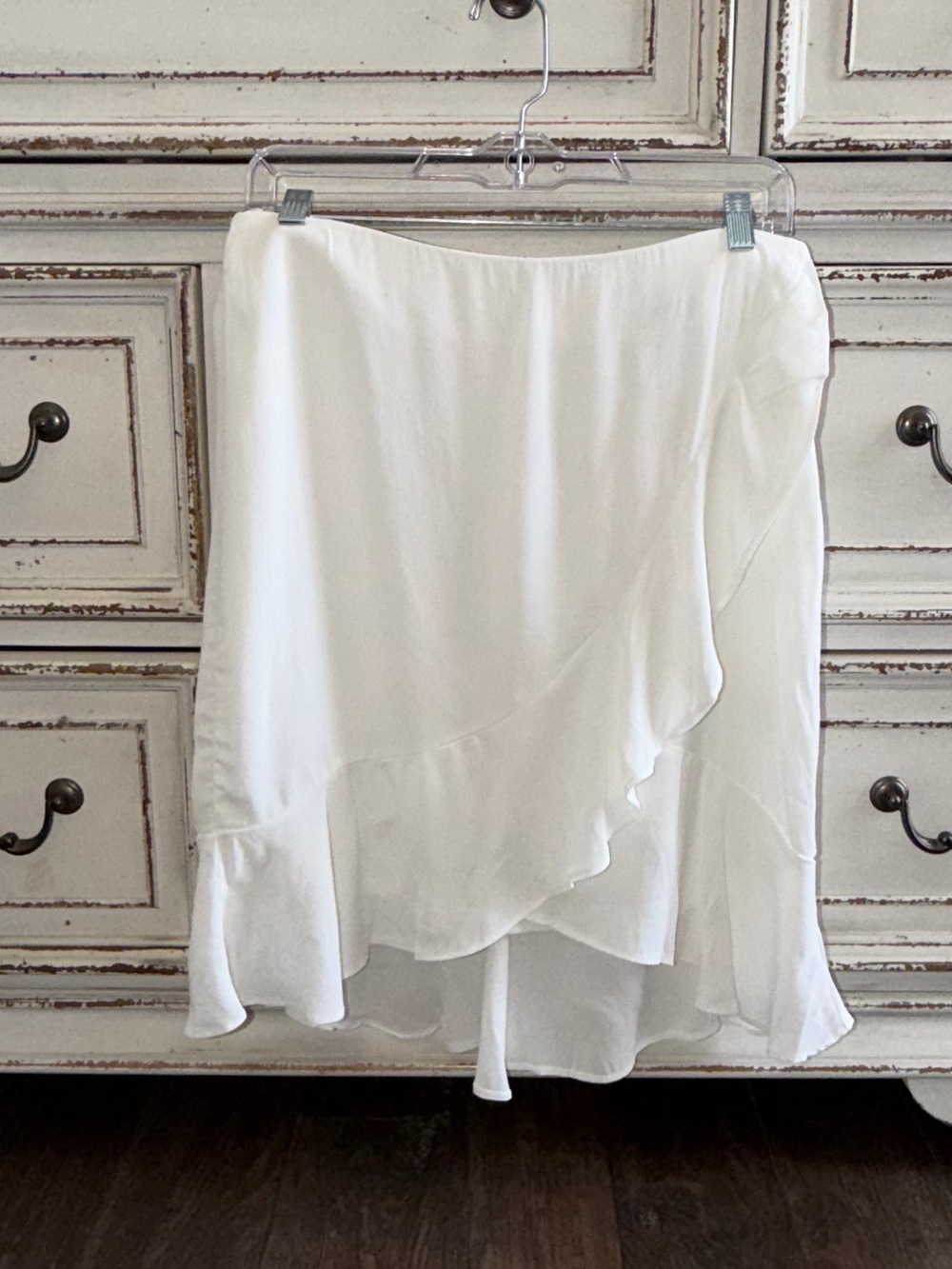 Enzo White Ruffle Asymmetrical Women's Skirt